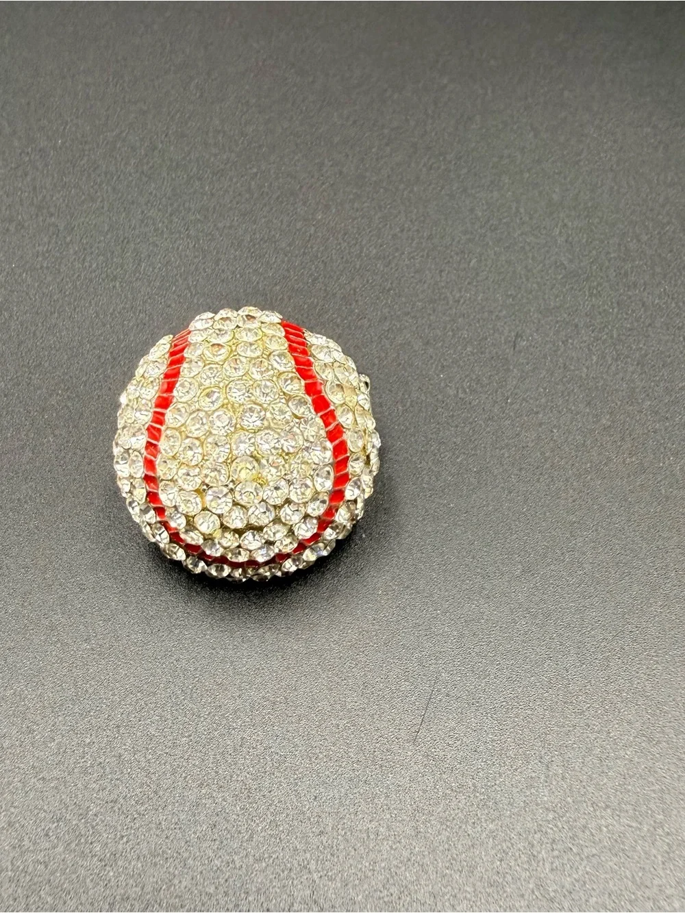 Crystal Baseball Ring with Red Enamel Stripes and stretch